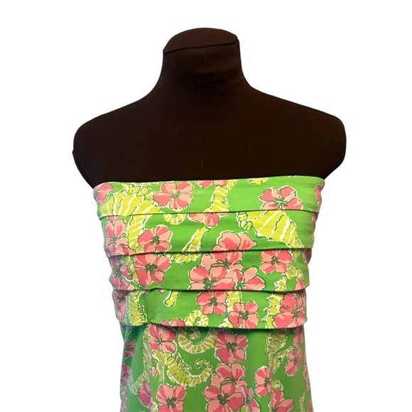 Lilly Pulitzer Floral Green & Pink Strapless Dress Style 8723 Womens size Medium - Picture 12 of 13